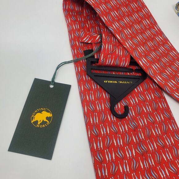 Hunting World 2 Pack Vintage Silk Ties 1 Red and 1 Tan New with tags - Picture 8 of 10